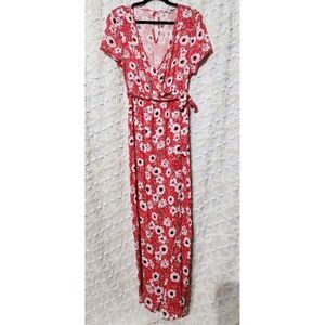 Velvet Torch Dress Womens M Floral Midi Wrap Pink White Daisy Whimsical Romantic